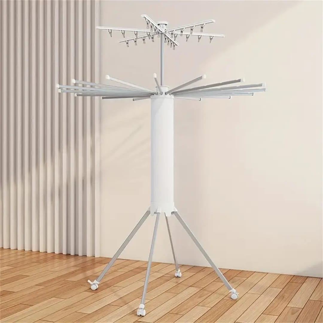 Foldable 360° Rotating Clothes Drying Stand | Aluminum Tripod Laundry Rack