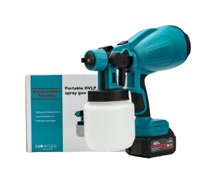 Cordless HVLP Paint Spray Gun 48V – 2 Rechargeable Batteries