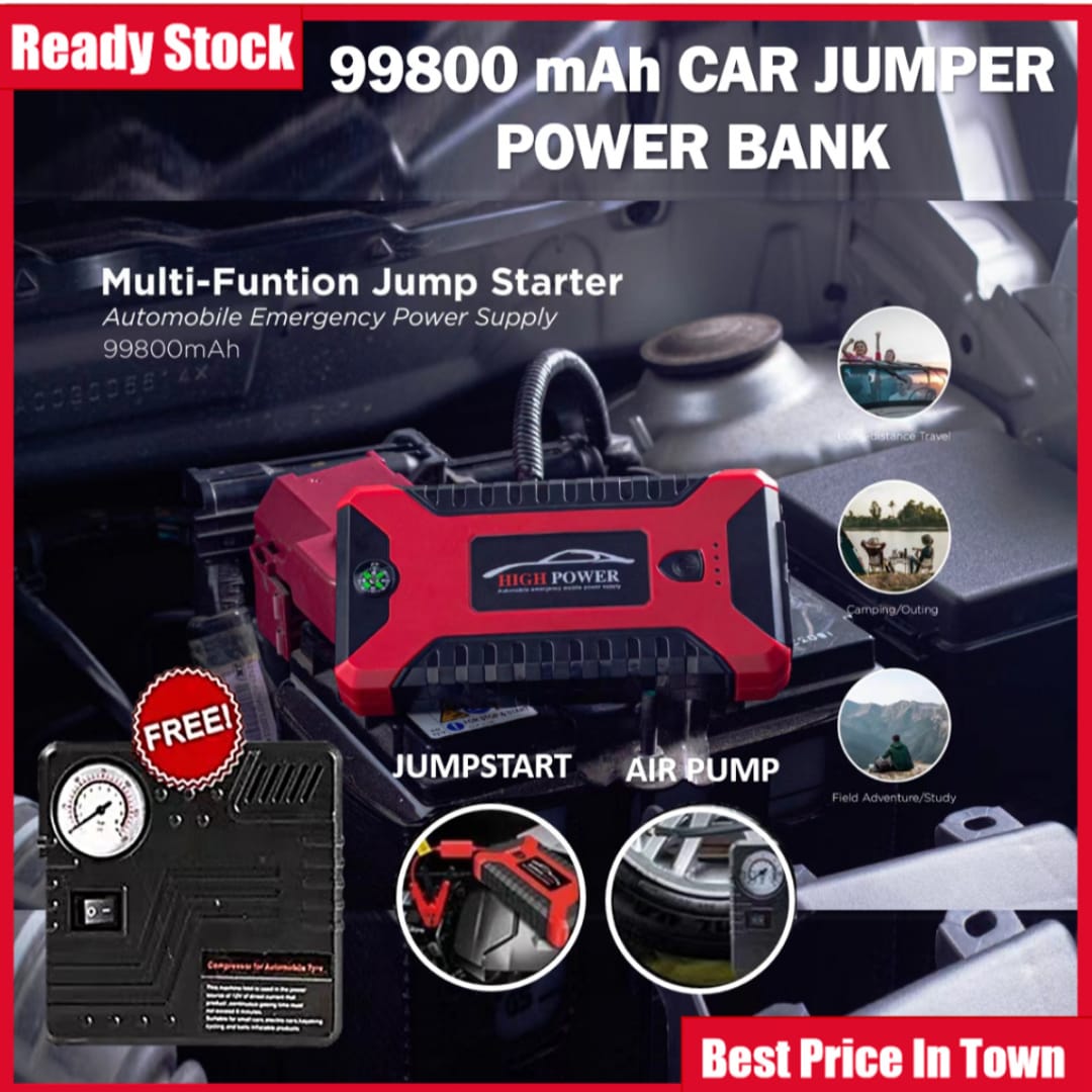 Multi-Function Jump Starter+Air Pump – Portable Automobile Emergency Power Supply with Power Bank & Safety Protection
