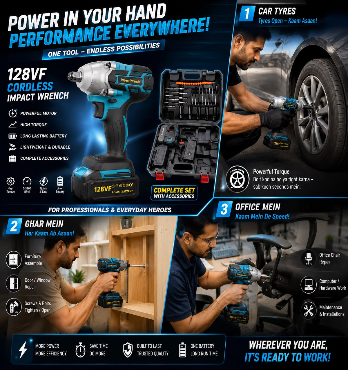 Multifunctional Cordless Impact Wrench Machine – Power, Precision & Portability in One Smart Tool -QA