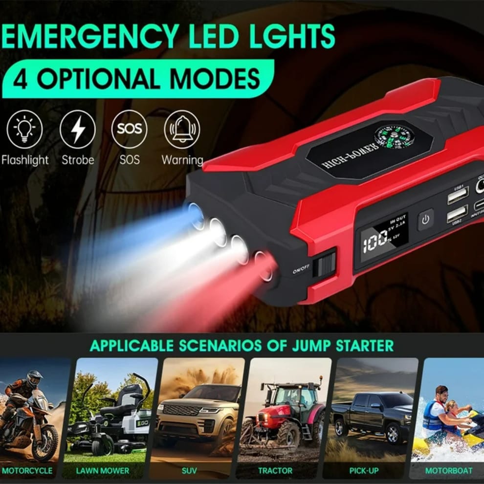 Multi-Function Jump Starter+Air Pump – Portable Automobile Emergency Power Supply with Power Bank & Safety Protection